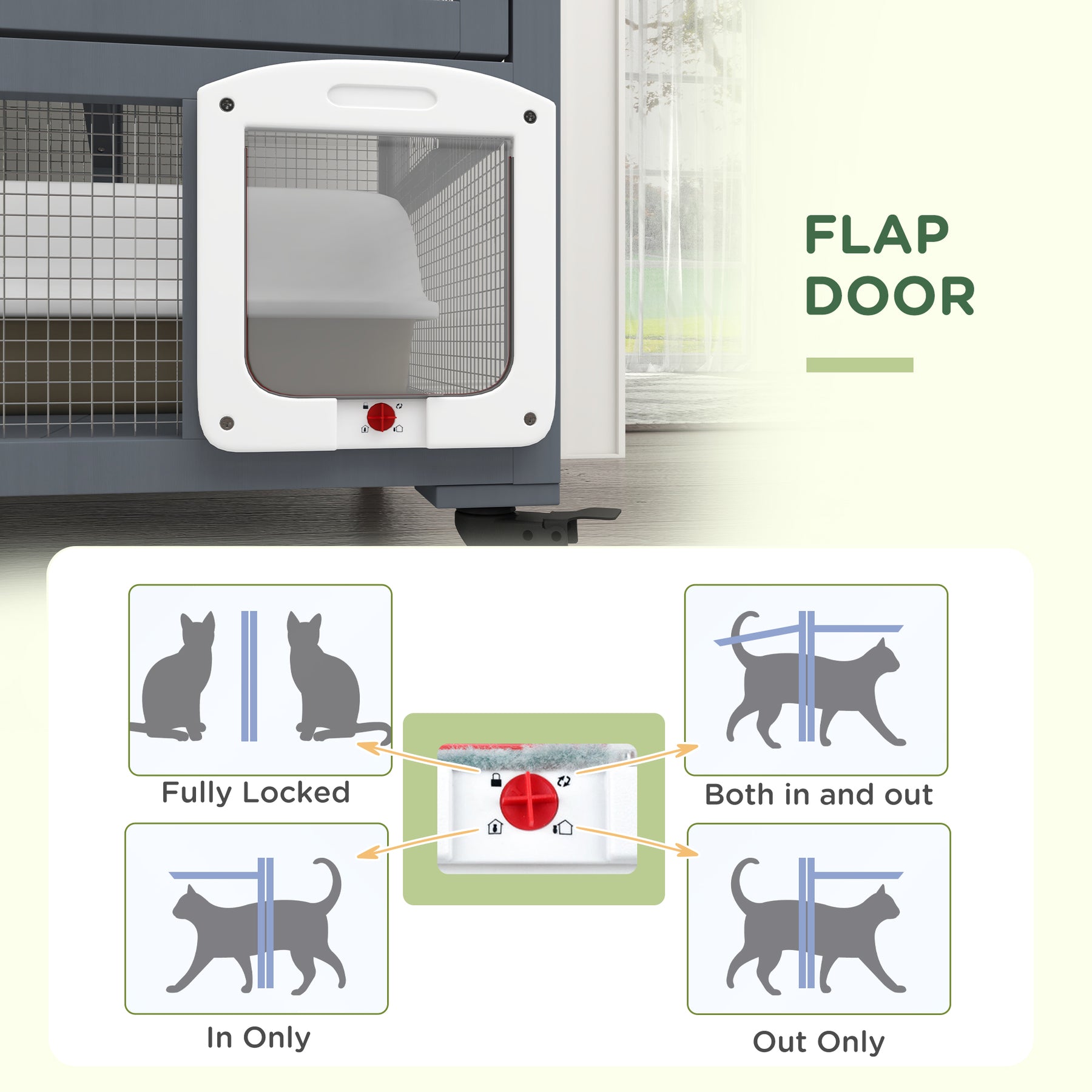 Cat Cage House, Catio Cat Outdoor Enclosure on Wheels, Weather-Resistant Wooden Kitty Cage with Platforms, Hammock, Light Grey