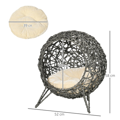 Rattan Elevated Cat Bed Cosy Ball Shaped Kitten Abode Aosom UK