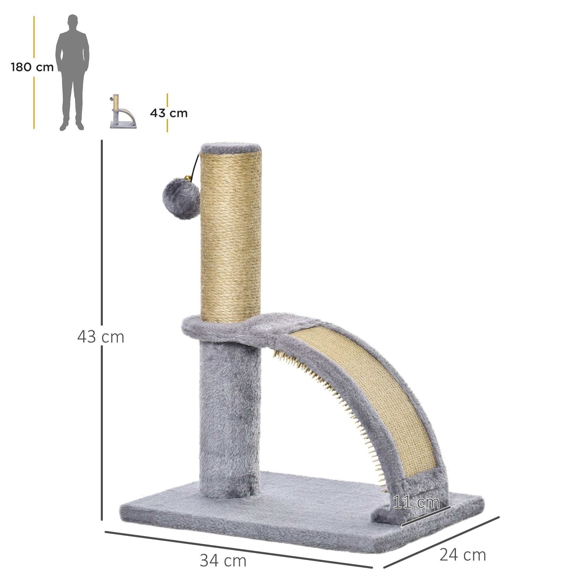 Cat Tree Tower, Indoor Climbing Activity Centre with Scratching Post, Massage Board, Hanging Toy, Grey