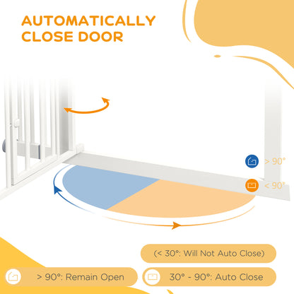 PawHut Pressure Fit Stair Dog Gate w/ Small Cat Door, Automatic Closing Door, Double Locking, for 74-100cm Openings - White PawHut