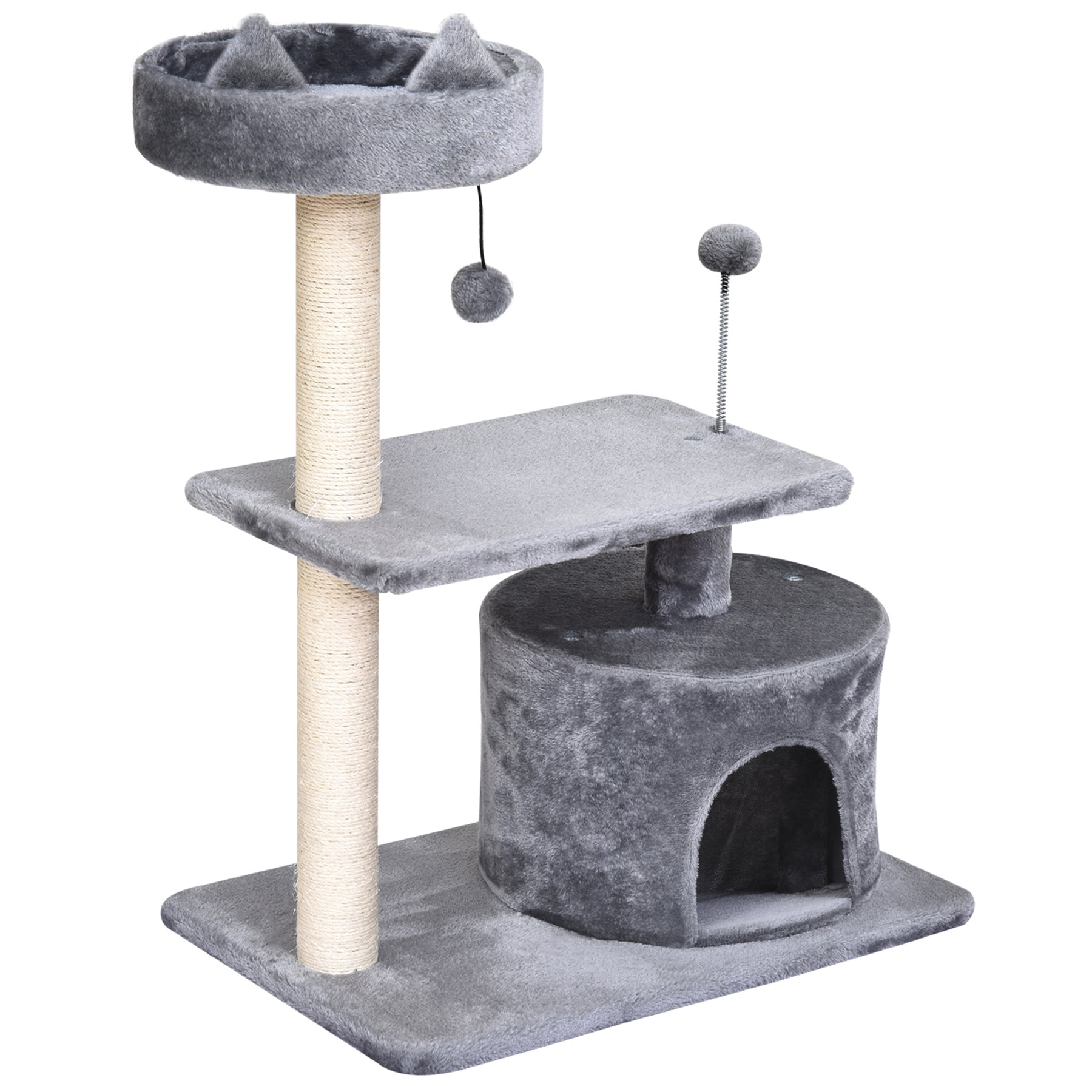 3-Tier Cat Scratching Post with Sisal Rope & Play Toys, Durable Activity Centre for Cats, Grey