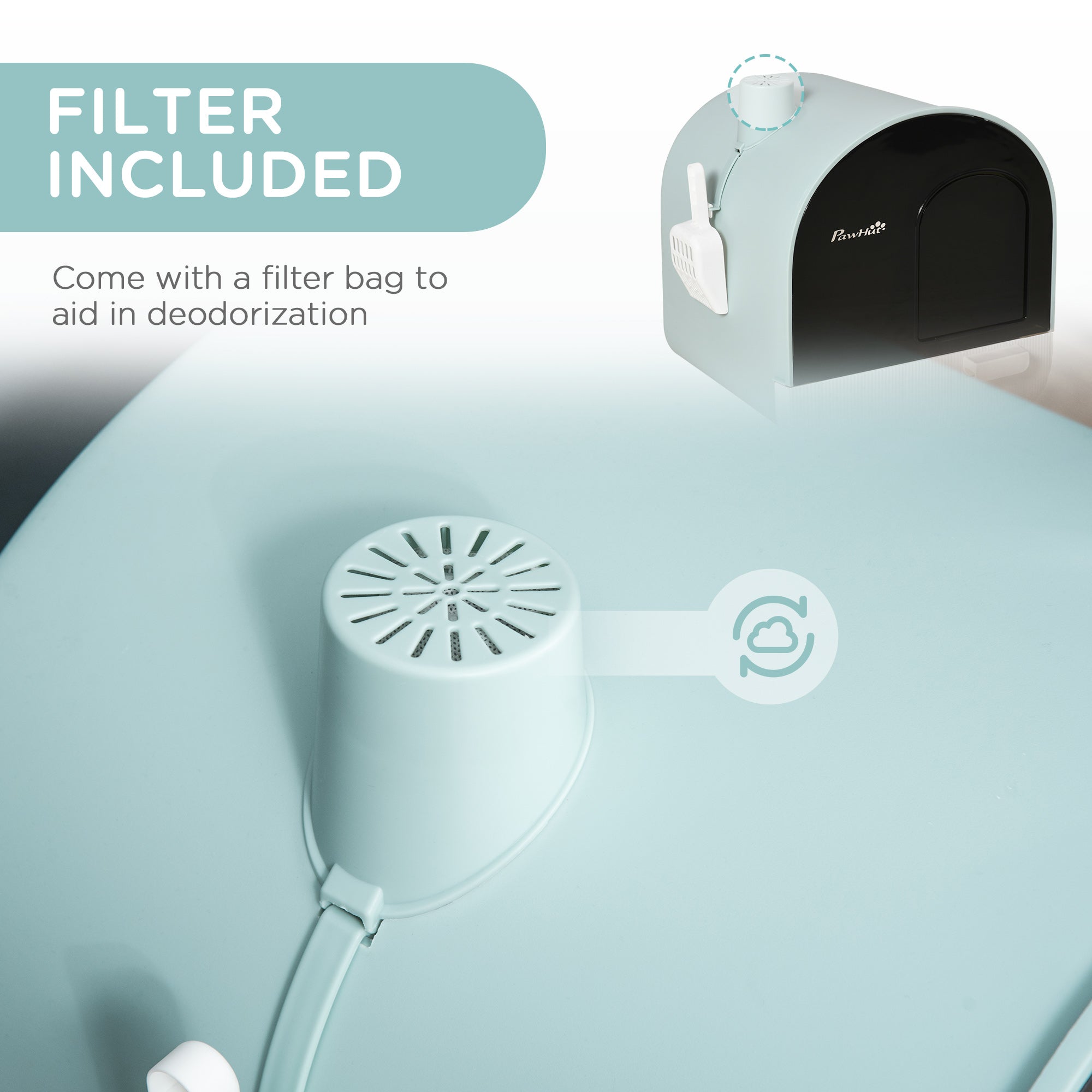 Hooded Cat Litter Box, Enclosed Kitten Litter Tray with Scoop, Filter & Flap Door, Green