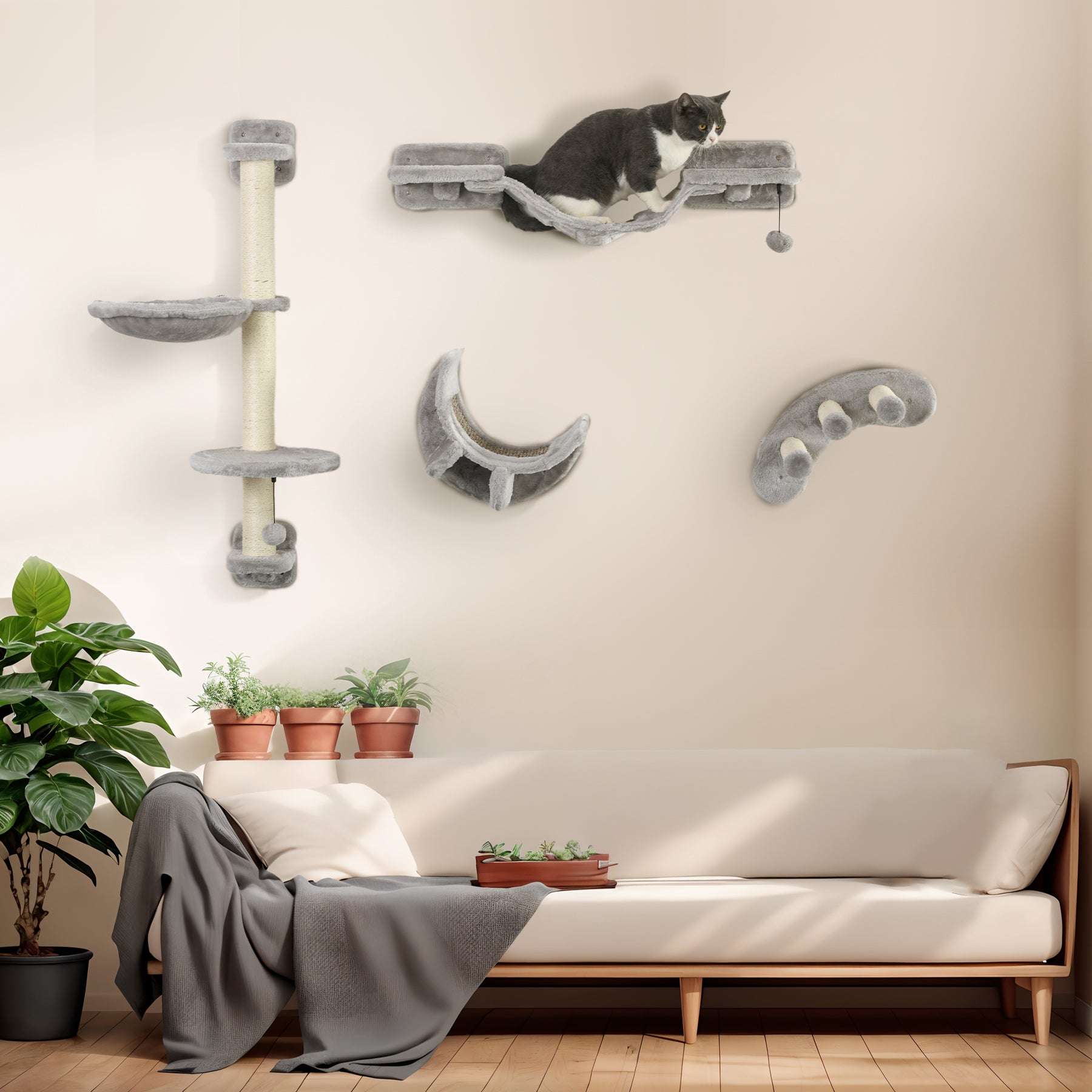 4-Piece Cat Wall Furniture, Grey