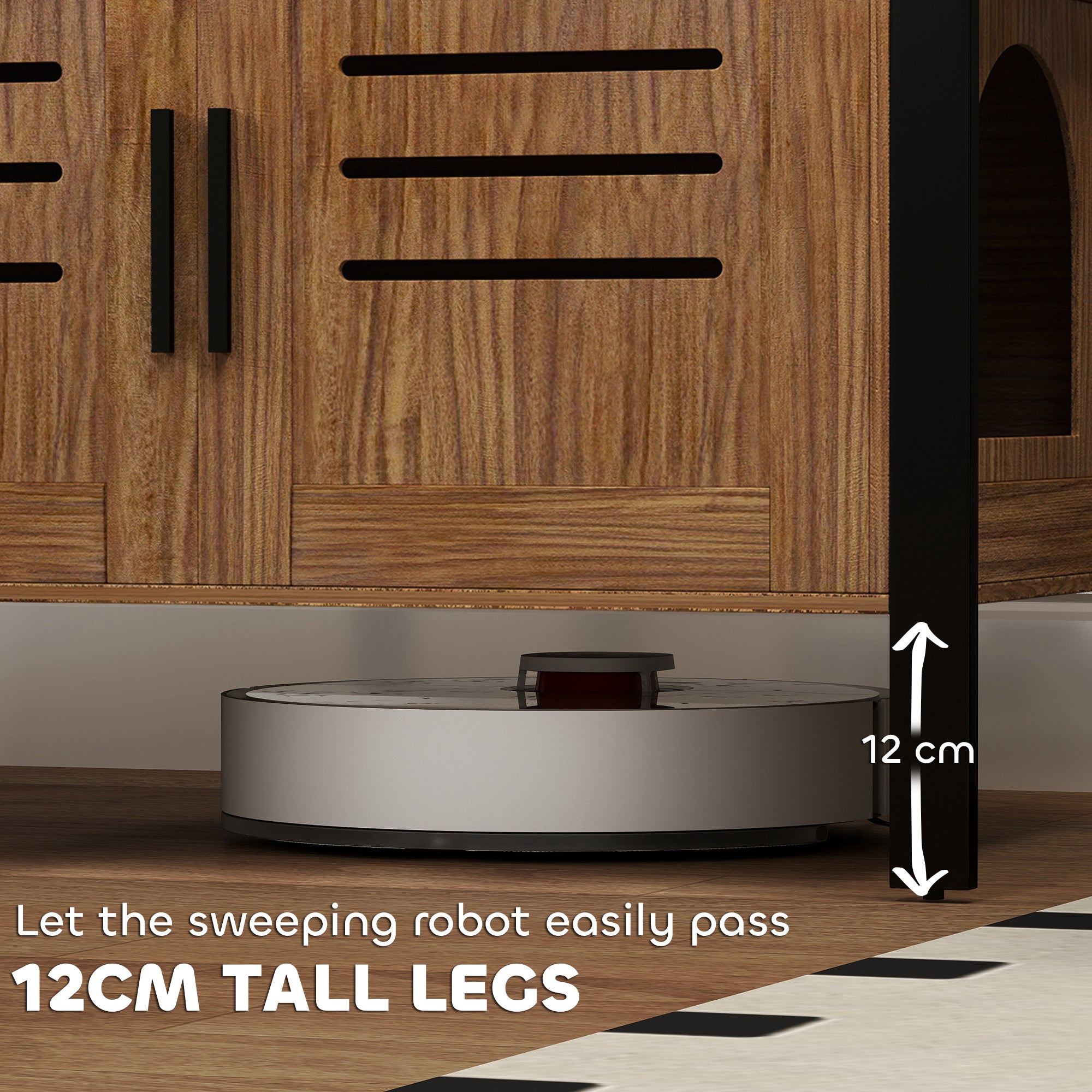 Cat Litter Box Enclosure with Tall Legs, Scratching Board, Double Doors, Ventilation Holes, Dark Brown