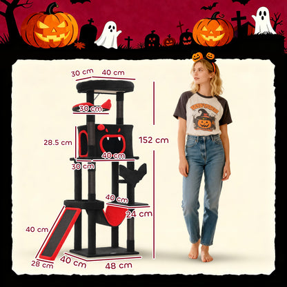 PawHut Gothic Cat Tree, 152 cm Multi-Level Cat Tower for Large Cats with Coffin Bed, Large Condo, for Halloween PawHut
