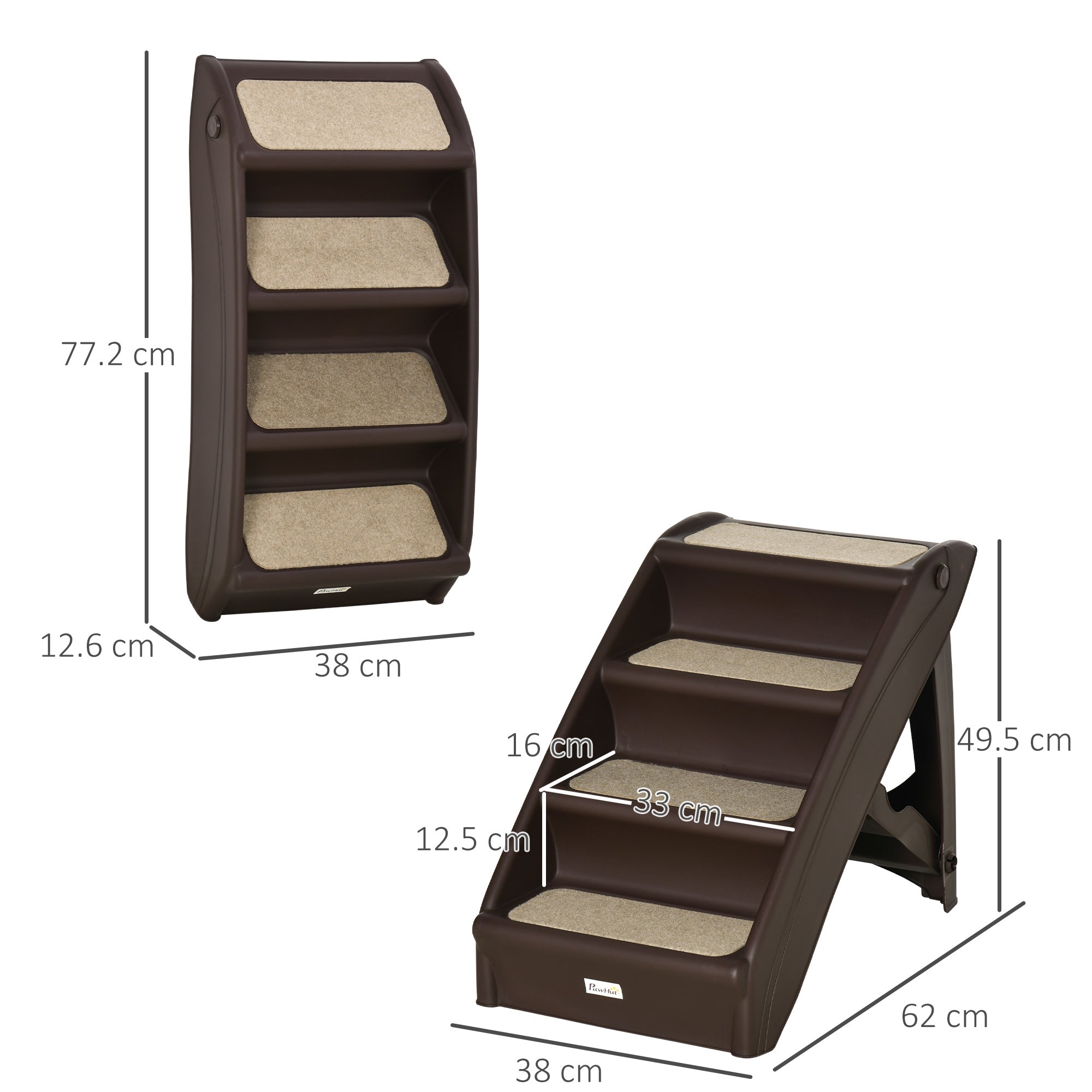 Foldable Pet Stairs, 4-Step for Cats Small Dogs with Non-slip Mats, Dark Brown