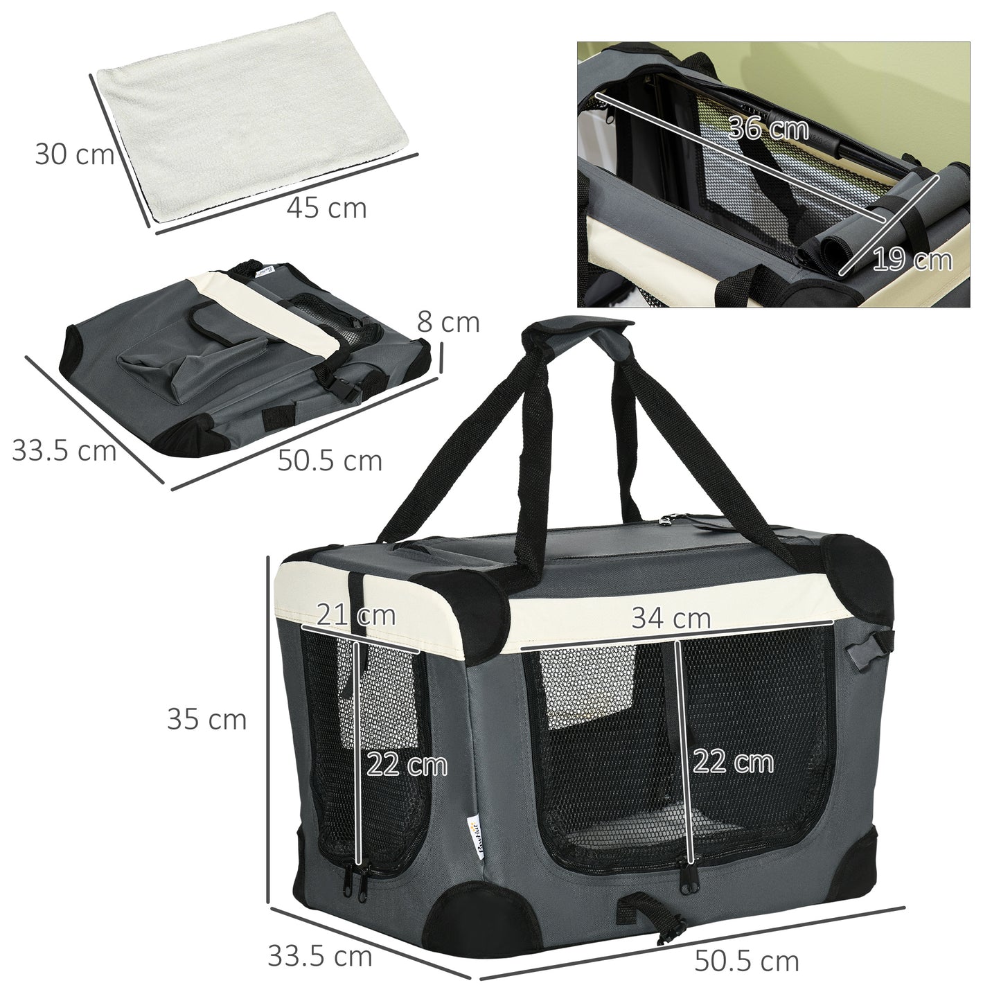 Foldable Pet Carrier Portable Dog Cage Cat Travel Bag Aosom UK