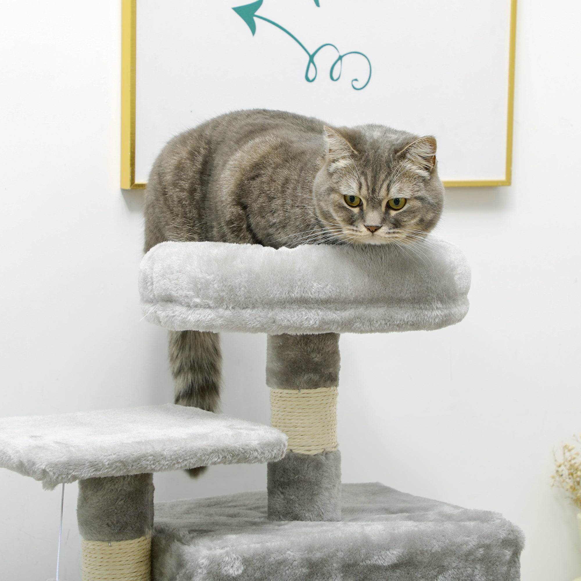 Cat Tree with Scratching Post, House, Hammock, Grey
