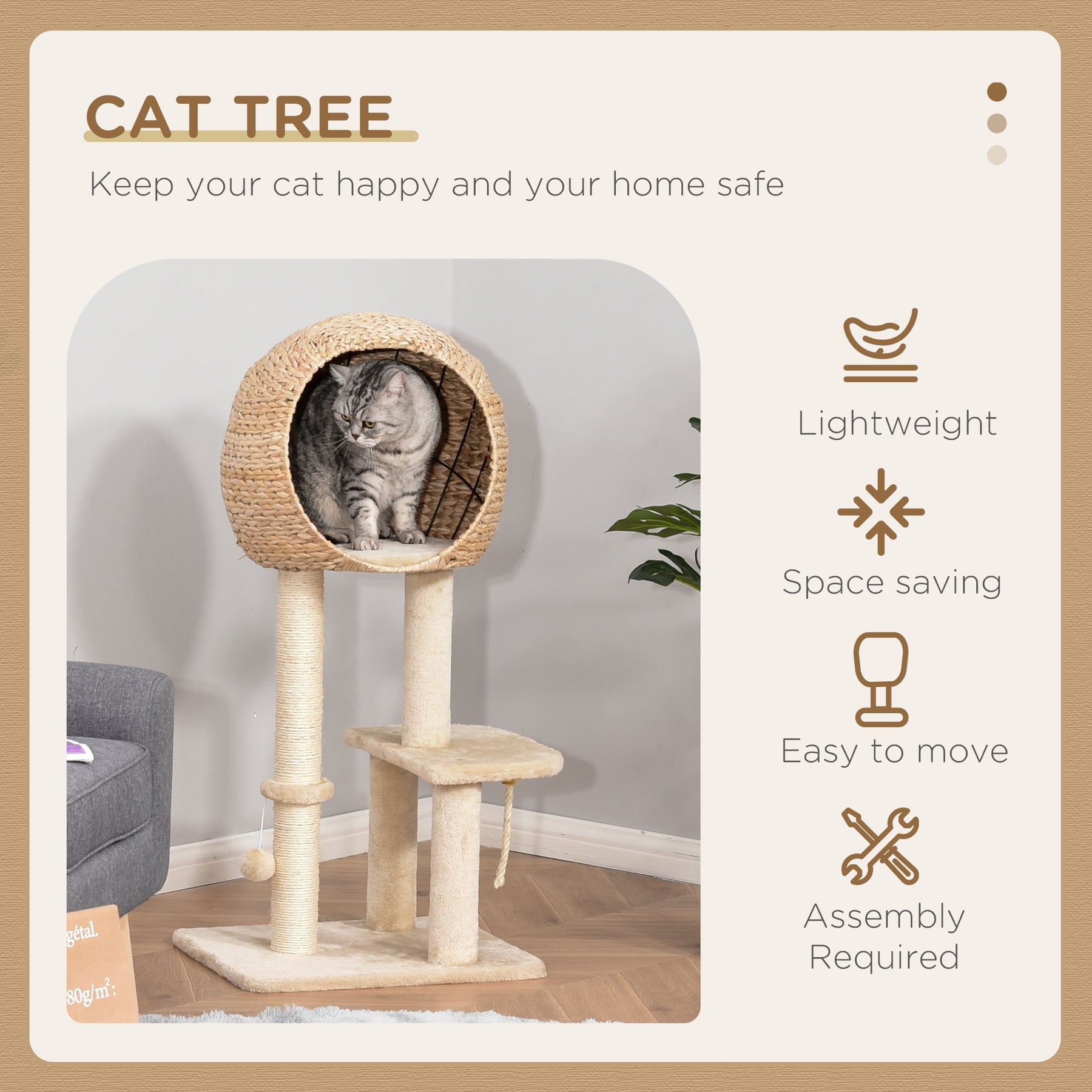 Cat tree Cat Tower Climbing Activity Center with Sisal Scratching Post Condo Perch Hanging Balls Teasing Rope Toy Cushion