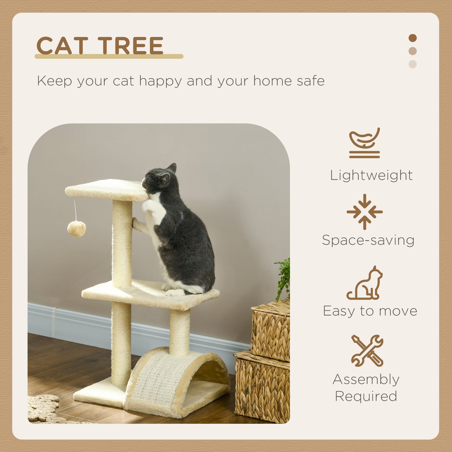 Cat Tree Indoor Scratching Post With Pad Sturdy Aosom UK