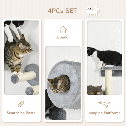 4Pcs Wall Mounted Cat Tree With Steps Perch House Grey Aosom UK