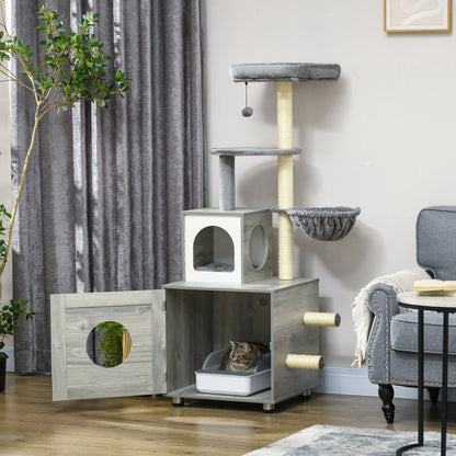 Enclosed Cat Litter Box With House Bed Scratching Posts Aosom UK