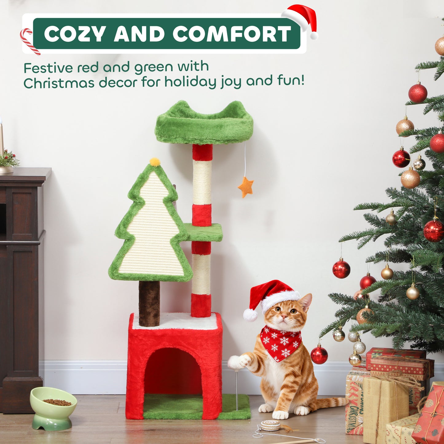 Christmas Cat Tree Tower With Scratching Post Board Aosom UK