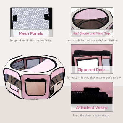 PawHut 600D Oxford Soft Fabric Kennel, Portable Lightweight Cat Dog Playpen, Foldable Pet Puppy Rabbit Guinea Pig Pen Run Dia 90 x 41H cm Indoor & Outdoor Pink PawHut