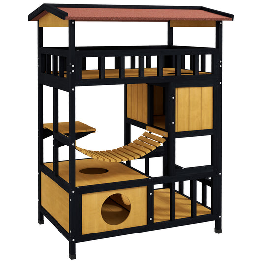 Outdoor Cat Shelter Four Tier Wooden Feral House Aosom UK Default Title