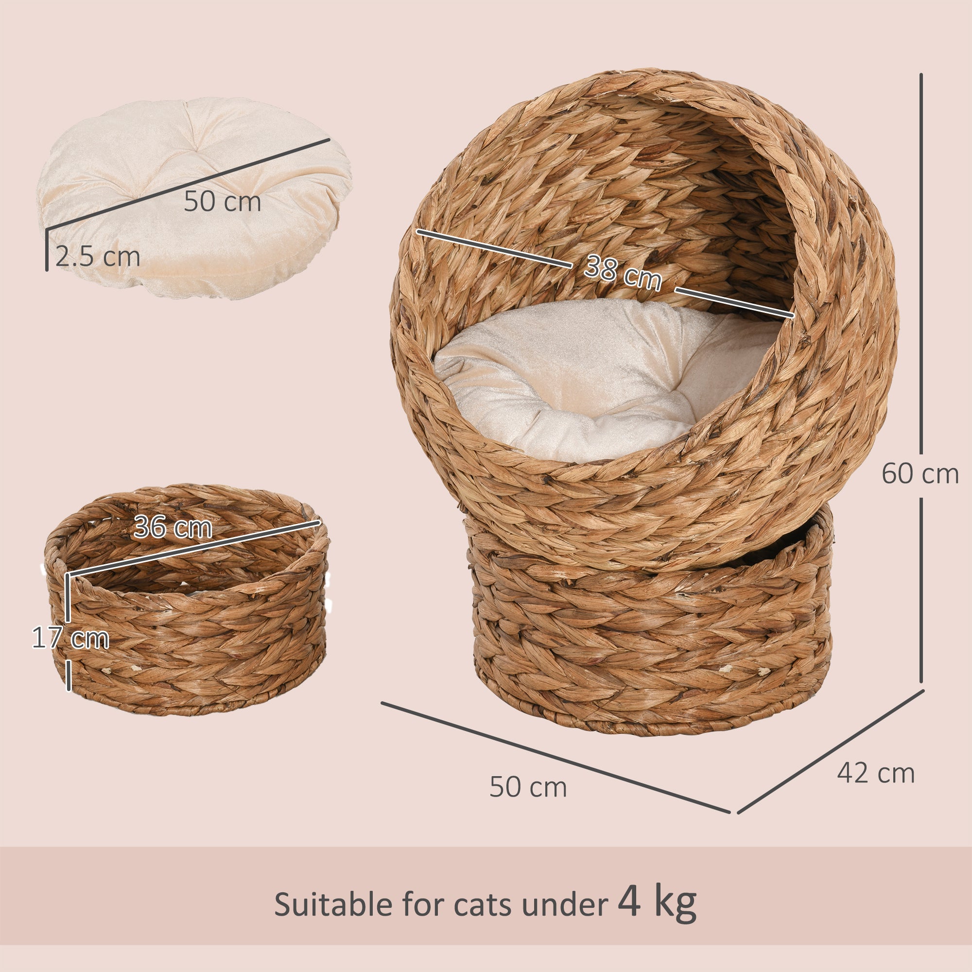 Cat Braided Banana Leaf House Enclosure, Designed for Indoors and Includes Super Soft Cotton Bed, Beige