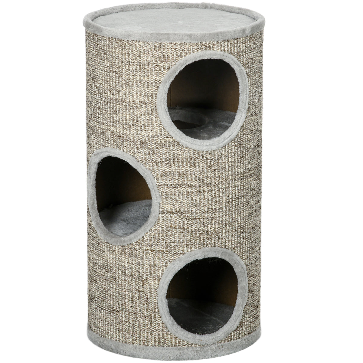 PawHut Cat Scratching Barrel 70cm with 3 Tiers – Light Grey Cat Scratching Barrels PawHut Default Title