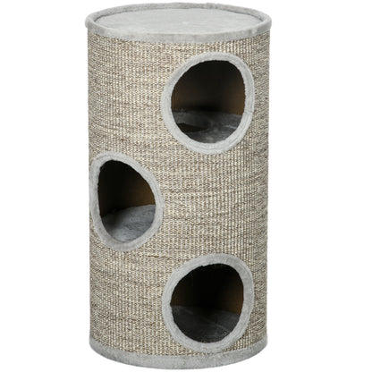 PawHut Cat Scratching Barrel 70cm with 3 Tiers – Light Grey Cat Scratching Barrels PawHut Default Title