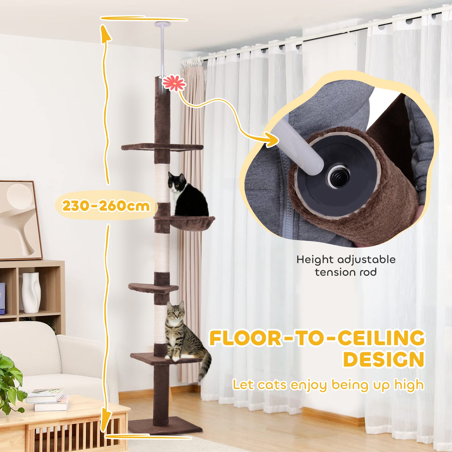 Cat Climbing Tree 5 Tier Floor To Ceiling Adjustable