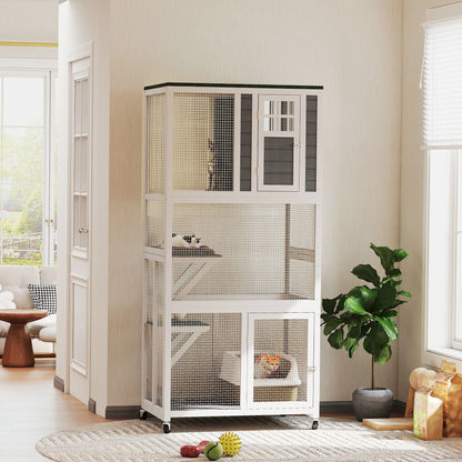 Wooden Catio Cat Outdoor Enclosure Cage With Waterproof Aosom UK