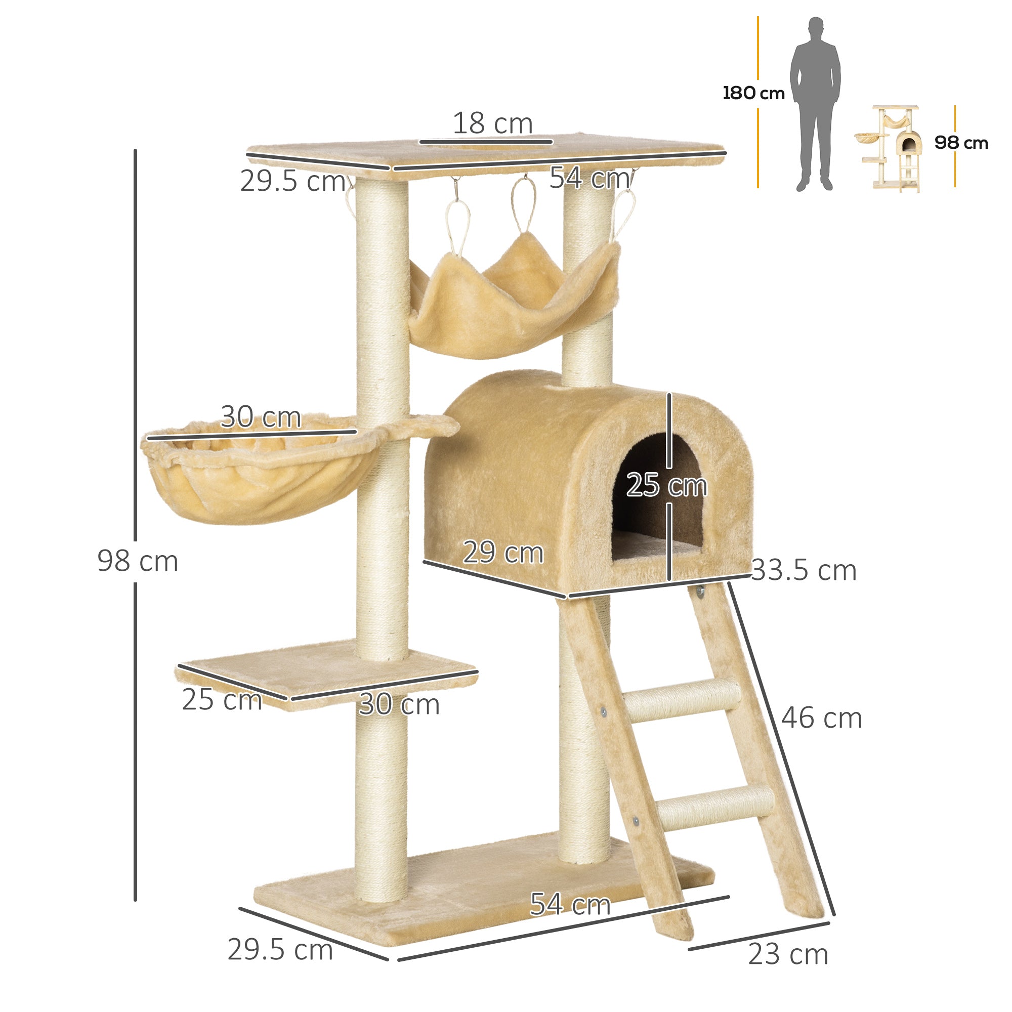 Cat Tree with Scratching Post, Hammock, Condo, Basket, Ladder Activity Centre for Kittens Beige