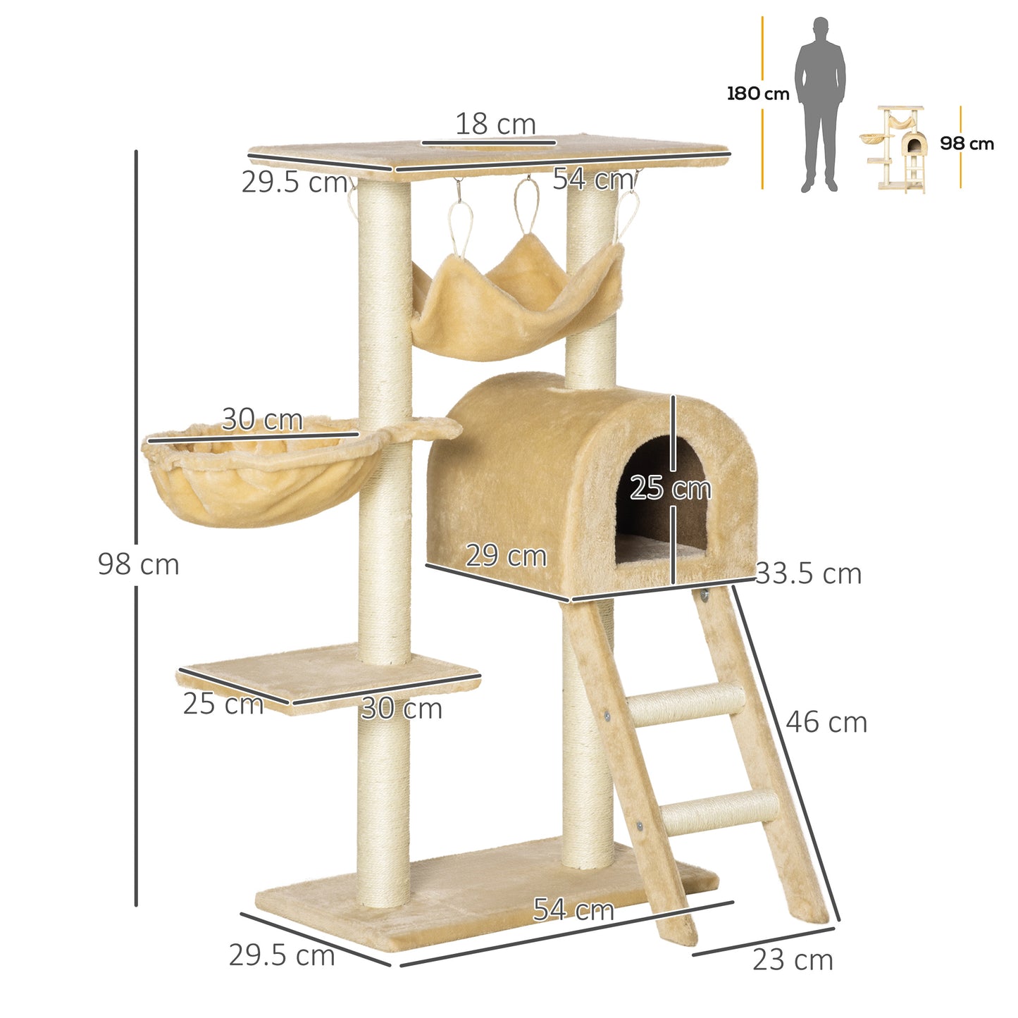 Cat Tree With Scratching Post Hammock Condo Basket Ladder Aosom UK
