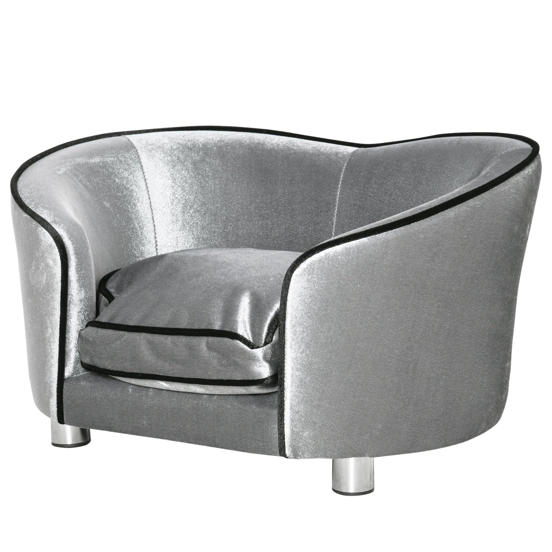 Pet Sofa with Storage Pocket, Modern Dog Bed & Cat Lounger, Removable Cushion, Silver Grey