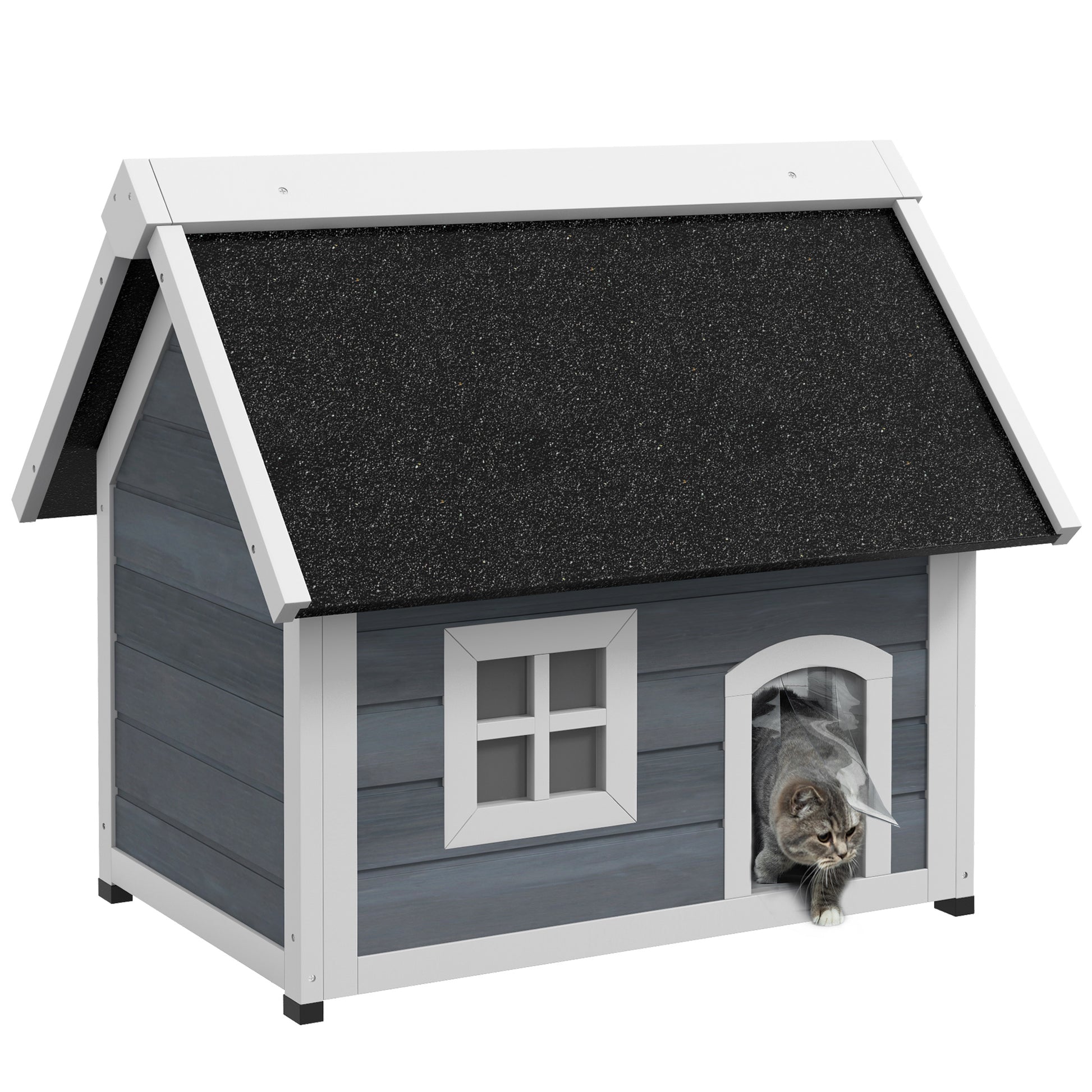 Outdoor Cat House Wooden Feral Shelter Waterproof Hide With Aosom UK Default Title