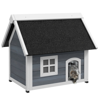 Outdoor Cat House Wooden Feral Shelter Waterproof Hide With Aosom UK Default Title