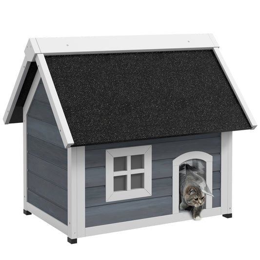 Outdoor Cat House Wooden Feral Shelter Waterproof Hide With Aosom UK Default Title