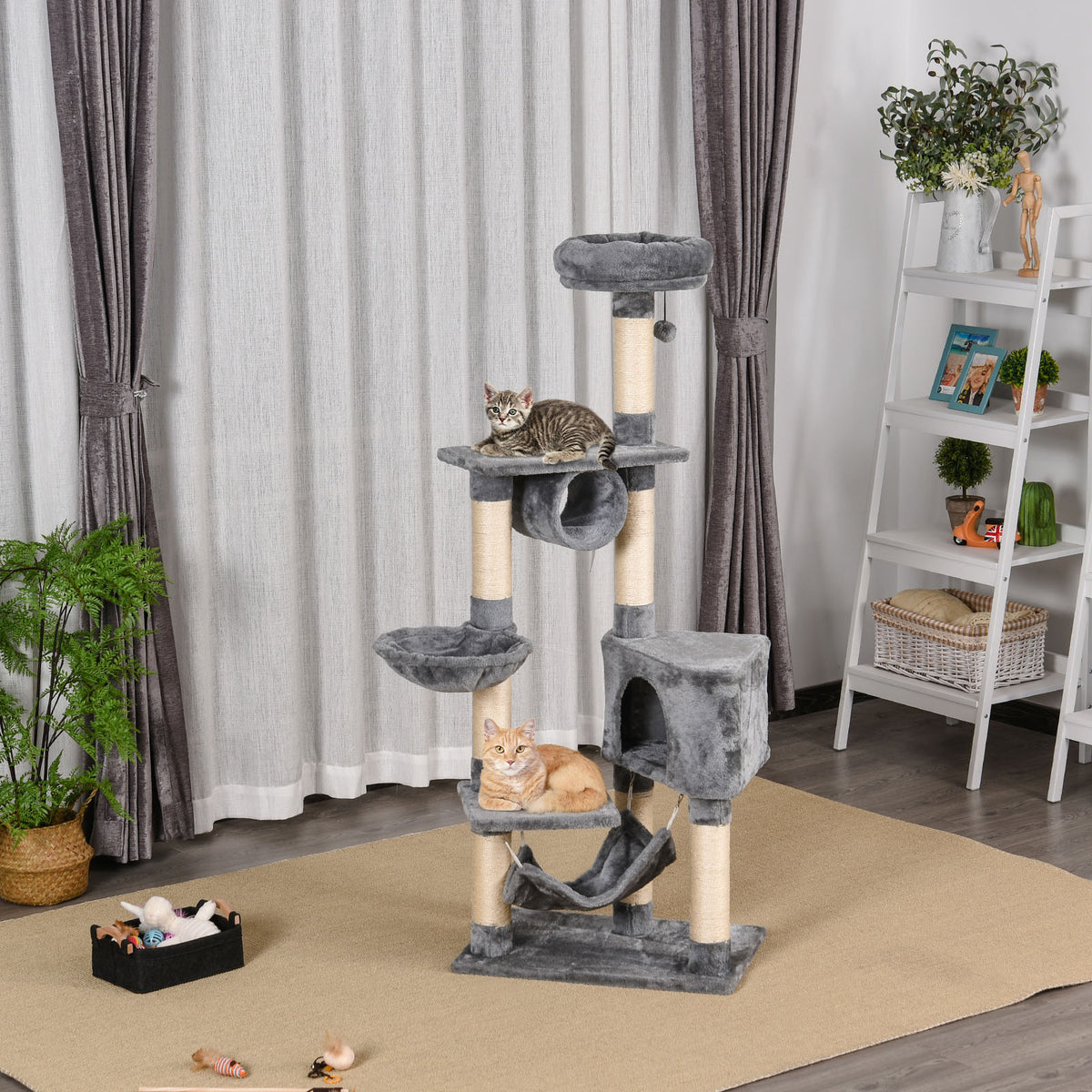 PawHut 150cm Cat Tree with Condo, Scratching Posts & Toys Cat Trees & Towers PawHut