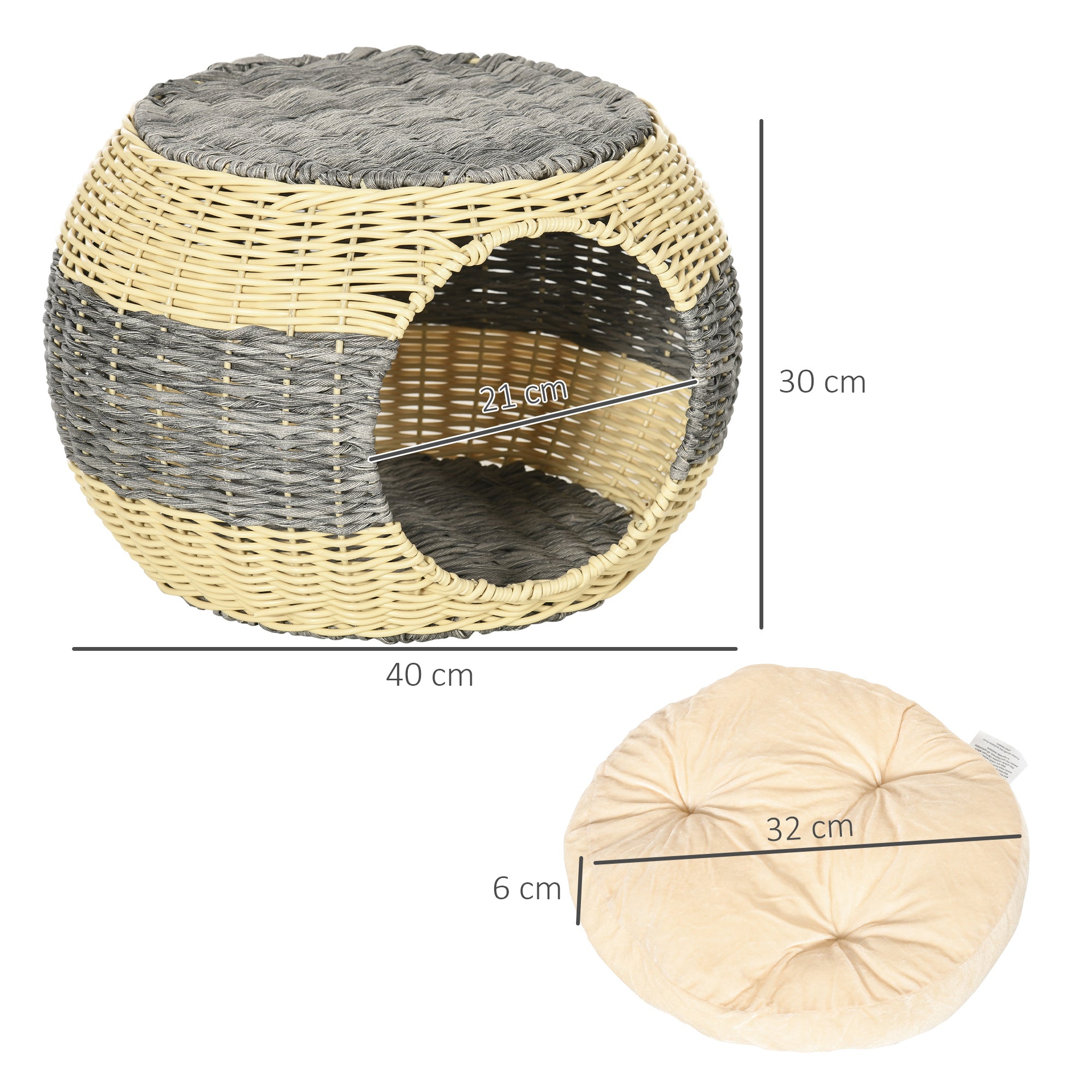 Wicker Cat Bed, Rattan Raised Cosy Kitten Cave, with Soft Washable Cushion
