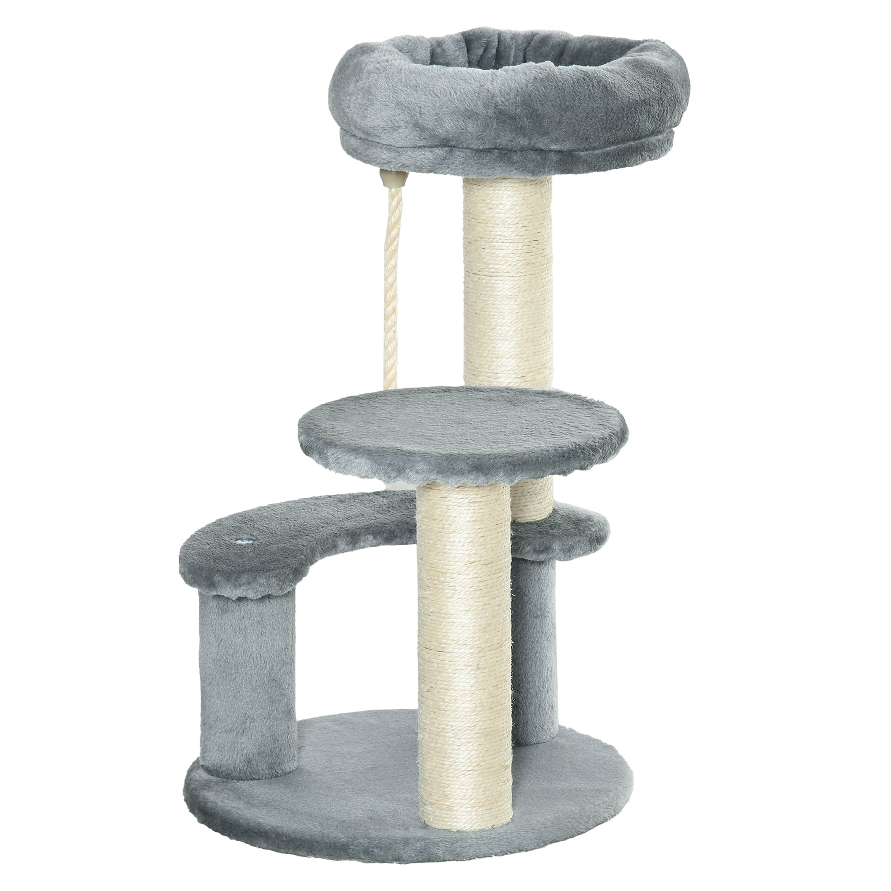 Cat Tree  Kitty Scratcher, Kitten Activity Centre with 2 Perches & Hanging Sisal Rope, Grey