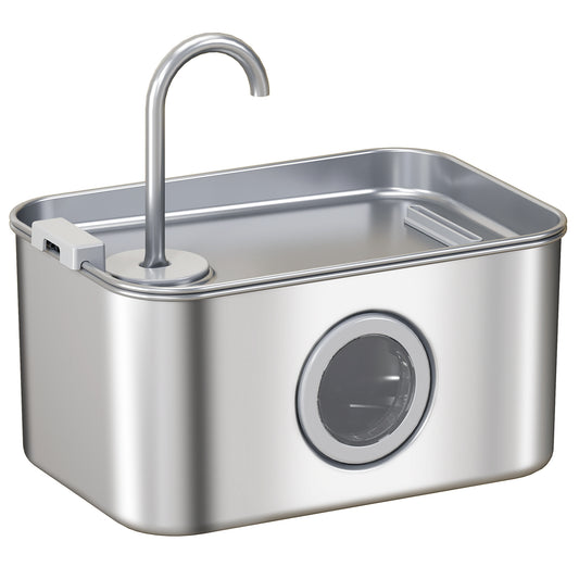 PawHut 3.2L Cat Water Fountain for Drinking, Cat Fountain Stainless Steel with Visible Water-Level Window, Ultra-Silent Pump PawHut Default Title
