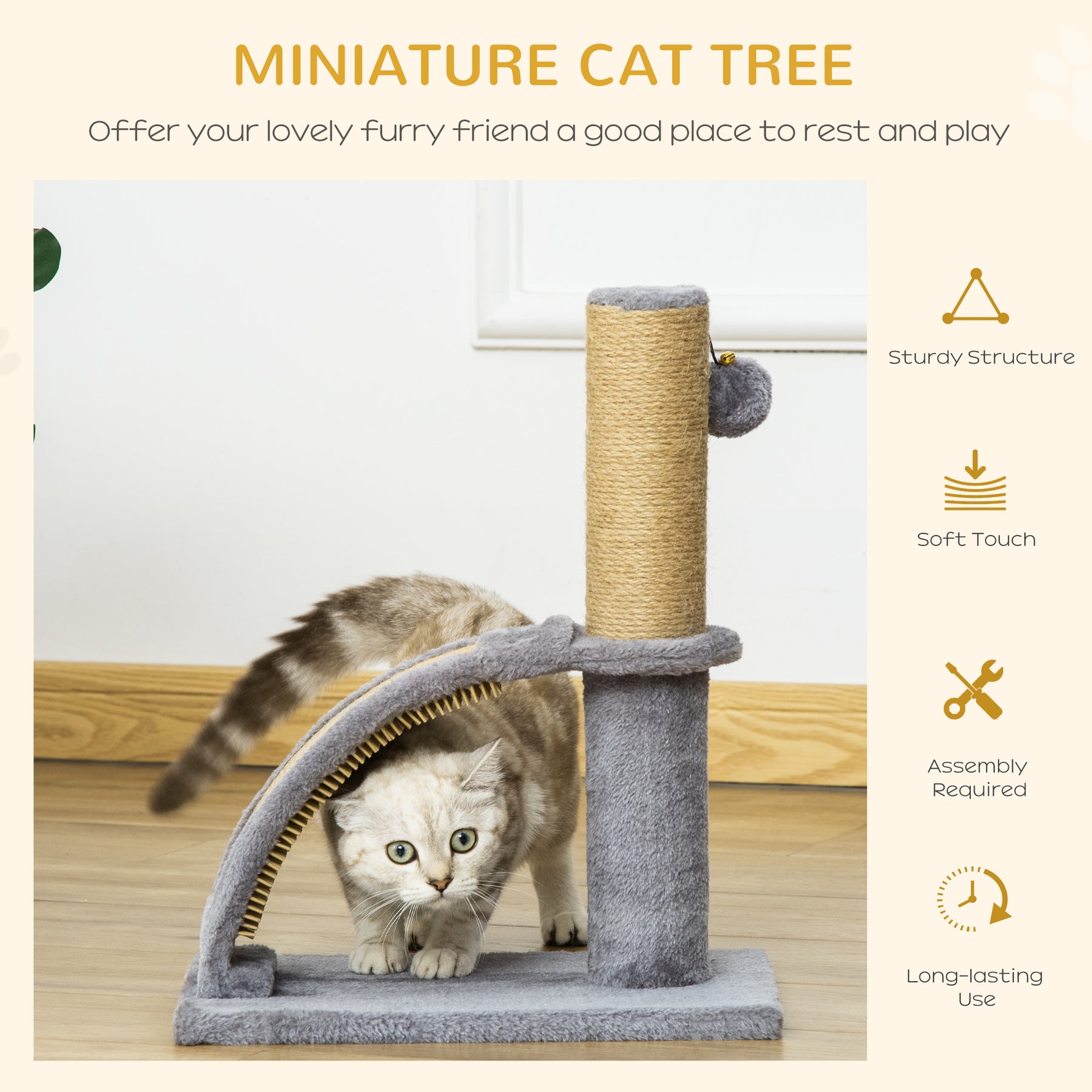 Cat Tree Tower, Indoor Climbing Activity Centre with Scratching Post, Massage Board, Hanging Toy, Grey