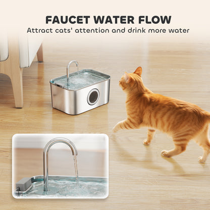 PawHut 3.2L Cat Water Fountain for Drinking, Cat Fountain Stainless Steel with Visible Water-Level Window, Ultra-Silent Pump PawHut