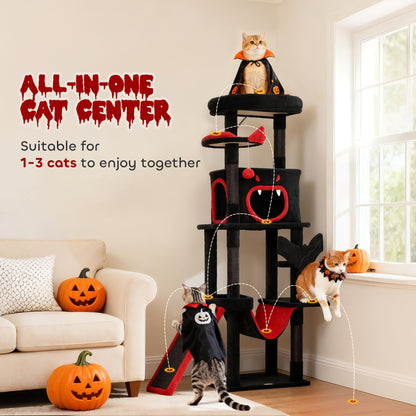 PawHut Gothic Cat Tree, 152 cm Multi-Level Cat Tower for Large Cats with Coffin Bed, Large Condo, for Halloween PawHut