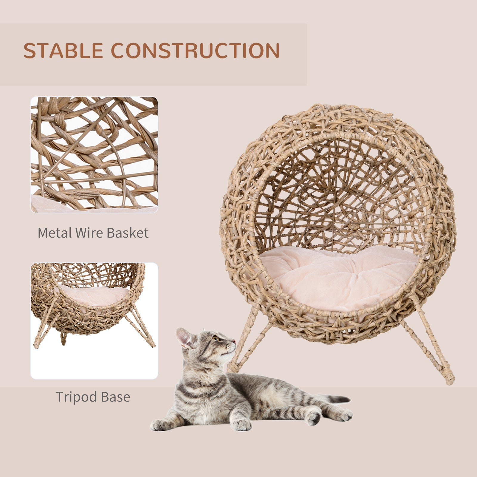 Cat Hammock Rattan House Ball Shaped Bed Aosom UK