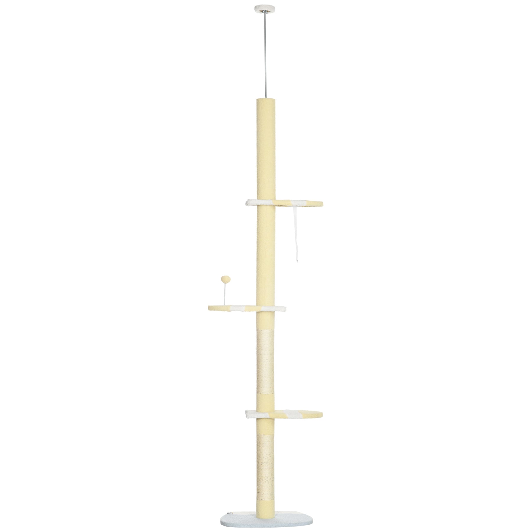 Cat Tower Cat Tree, Floor to Ceiling, Height Adjustable with Anti-slip Kit and Fish-shaped Scratching Post Ball, Yellow