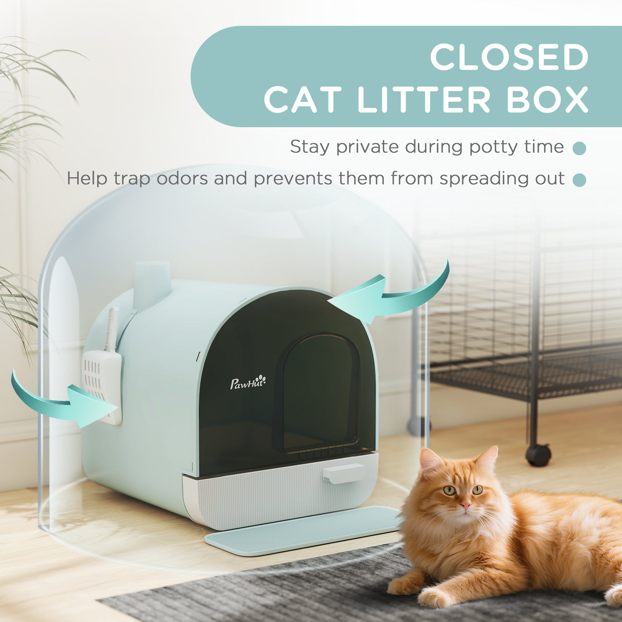 Hooded Cat Litter Box, Enclosed Kitten Litter Tray with Scoop, Filter & Flap Door, Green