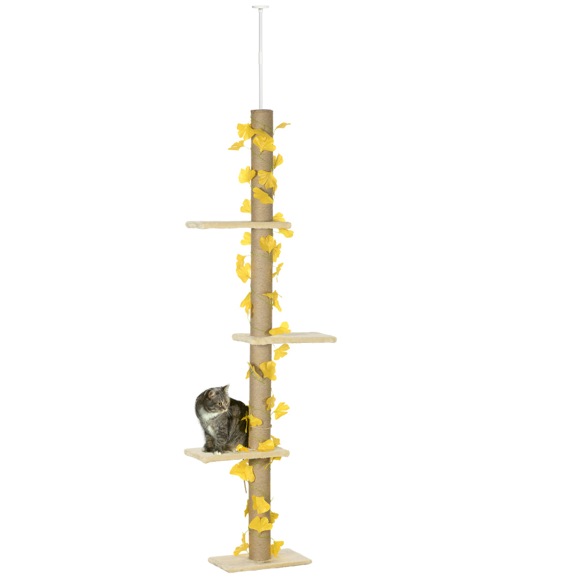 PawHut Adjustable Floor to Ceiling Cat Tree with Jute Scratching Posts & Perches Floor to Ceiling Cat Trees PawHut Default Title