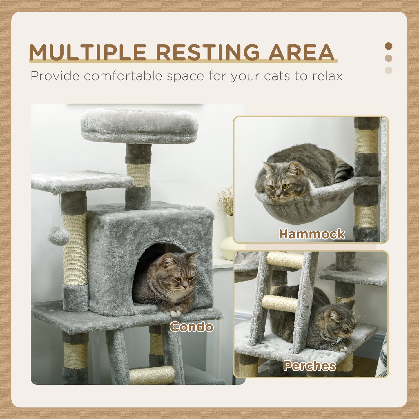 Cat Tree With Scratching Post House Hammock Grey Aosom UK