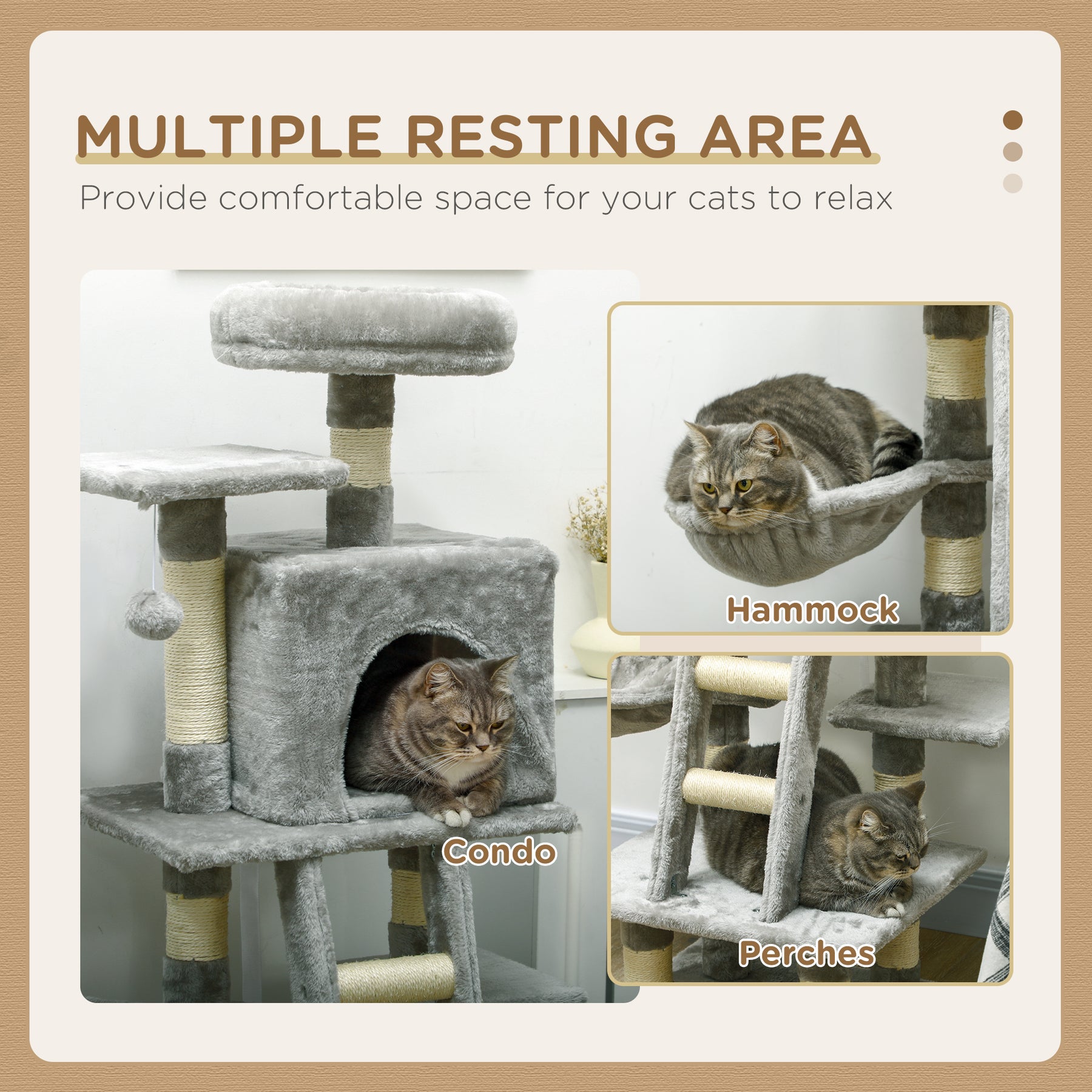 Cat Tree with Scratching Post, House, Hammock, Grey