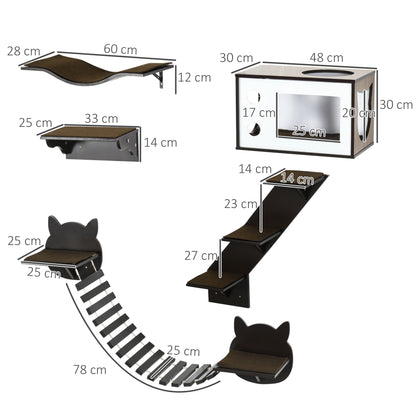 5 Pieces Cat Wall Shelves With Curved Platform Condo Bridge Aosom UK