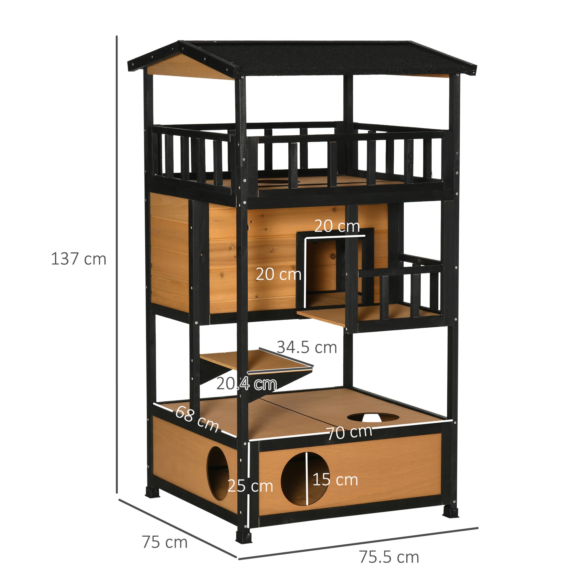 Wooden Cat House 3 Tier For Winter Kitten Shelter Lodge W Aosom UK