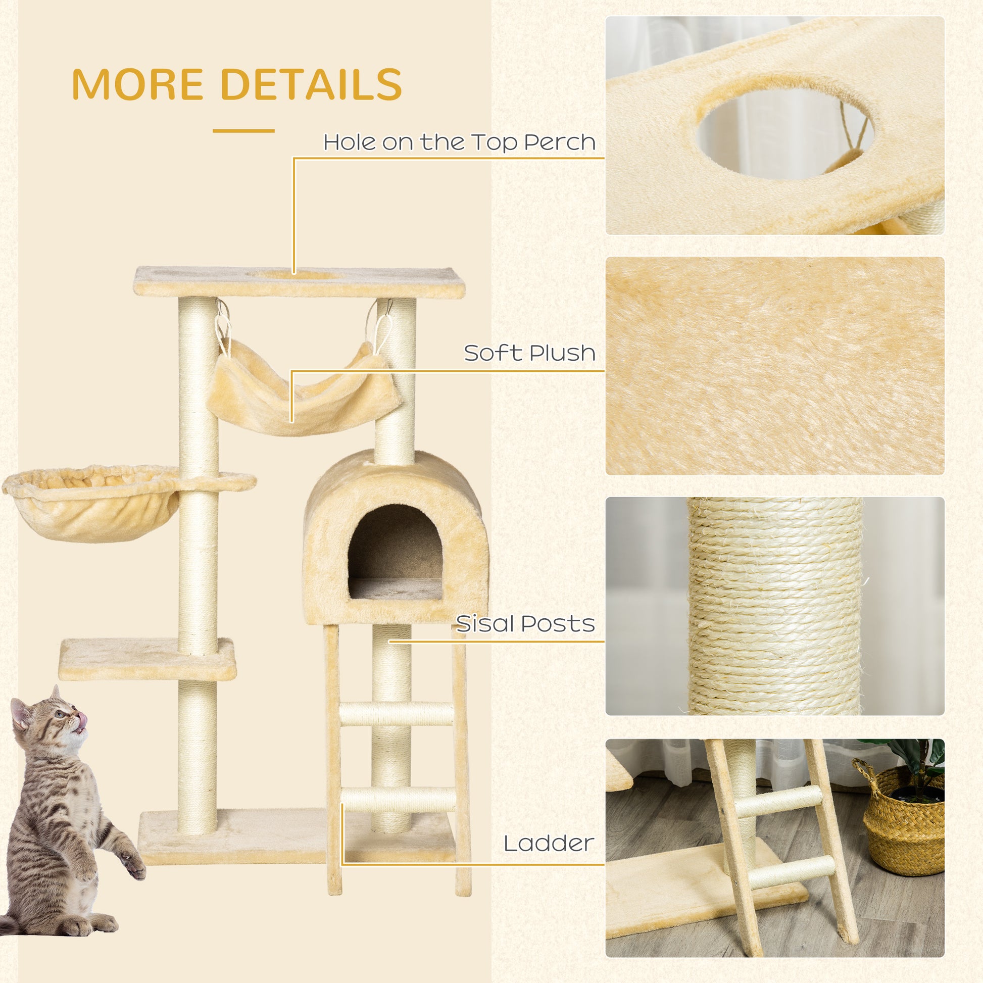 Cat Tree With Scratching Post Hammock Condo Basket Ladder Aosom UK