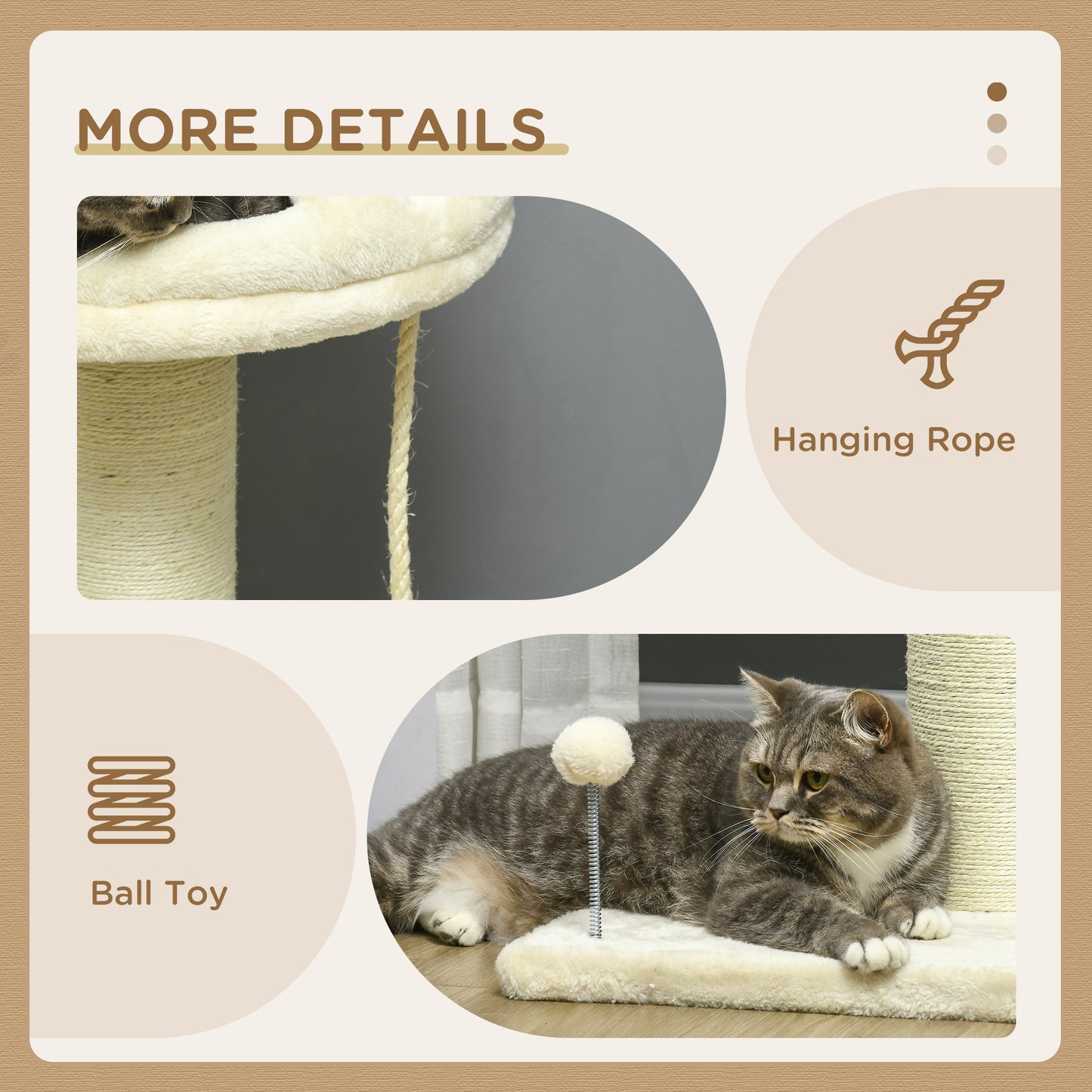 Cat Tree With Sisal Wrapped Scratching Post Cream