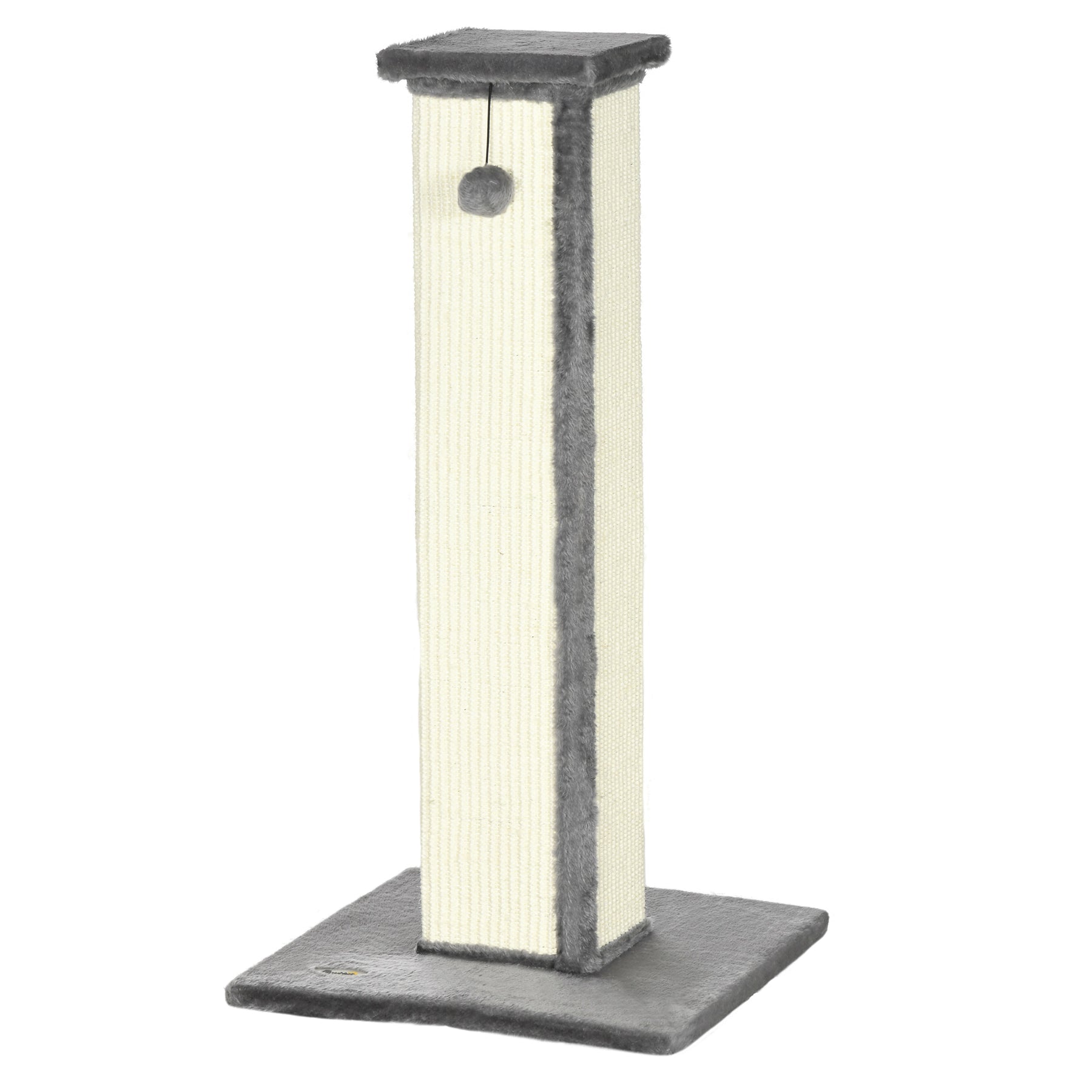 81cm Cat Scratcher, Vertical Full Scratcher with Natural Sisal Rope, Hanging Ball and Soft Plush, Grey