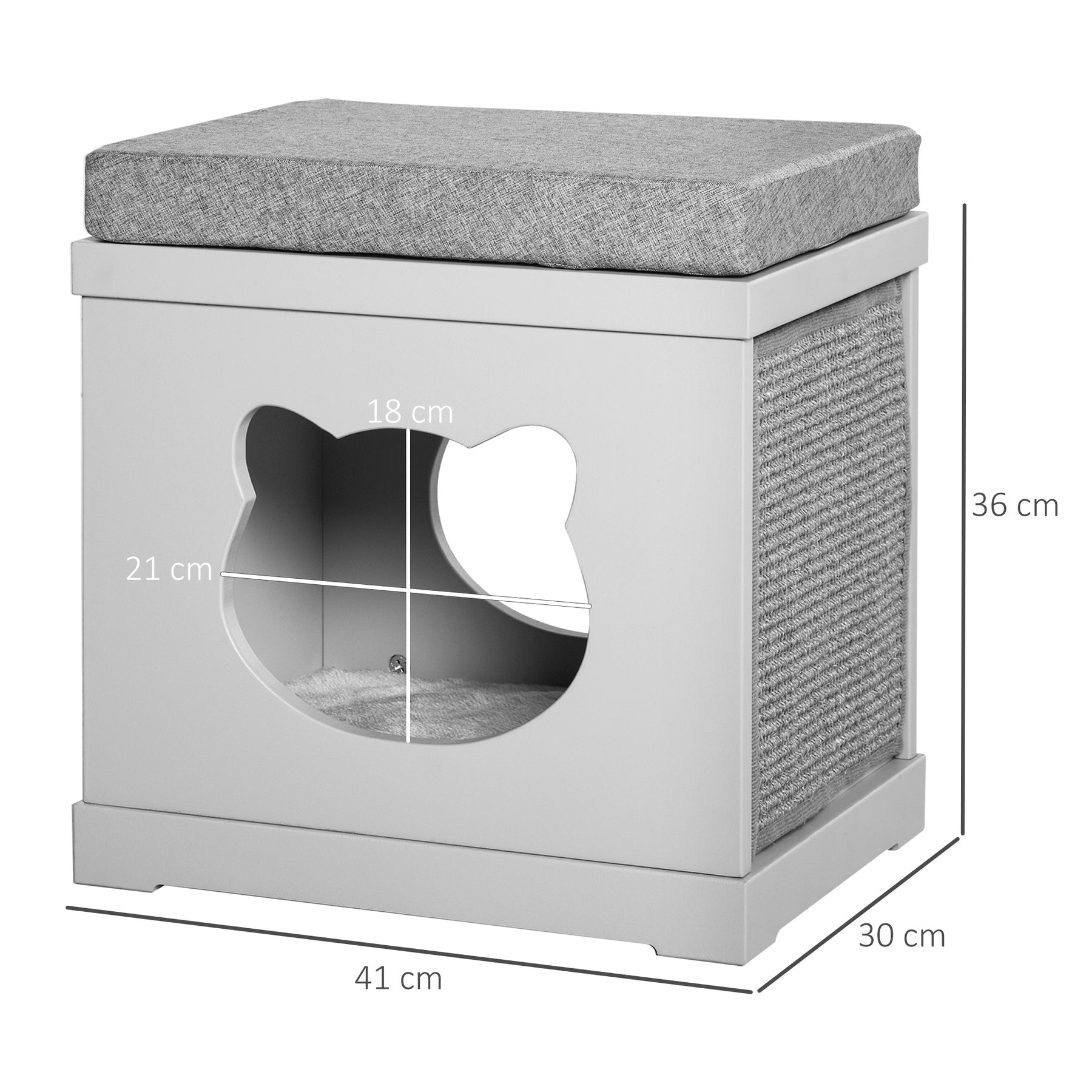 Cat House Bed Kitten Cave Cube Indoor for Small Pet with Removable Sisal Scratching Pads Soft Cushions, Grey