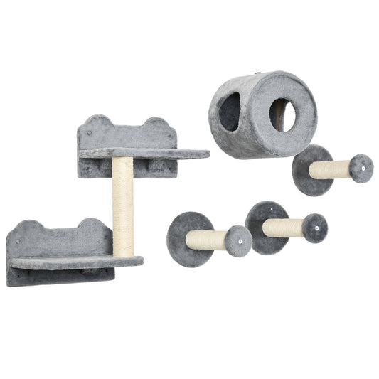 5Pcs Cat Wall Furniture With Perch House Scratching Post Aosom UK Default Title